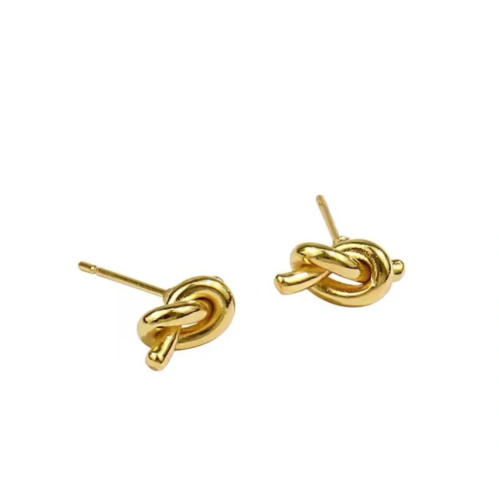 Gold Pearl Knots Earrings 18k Gold and 925 Sterling Silver - Picture 4 of 5